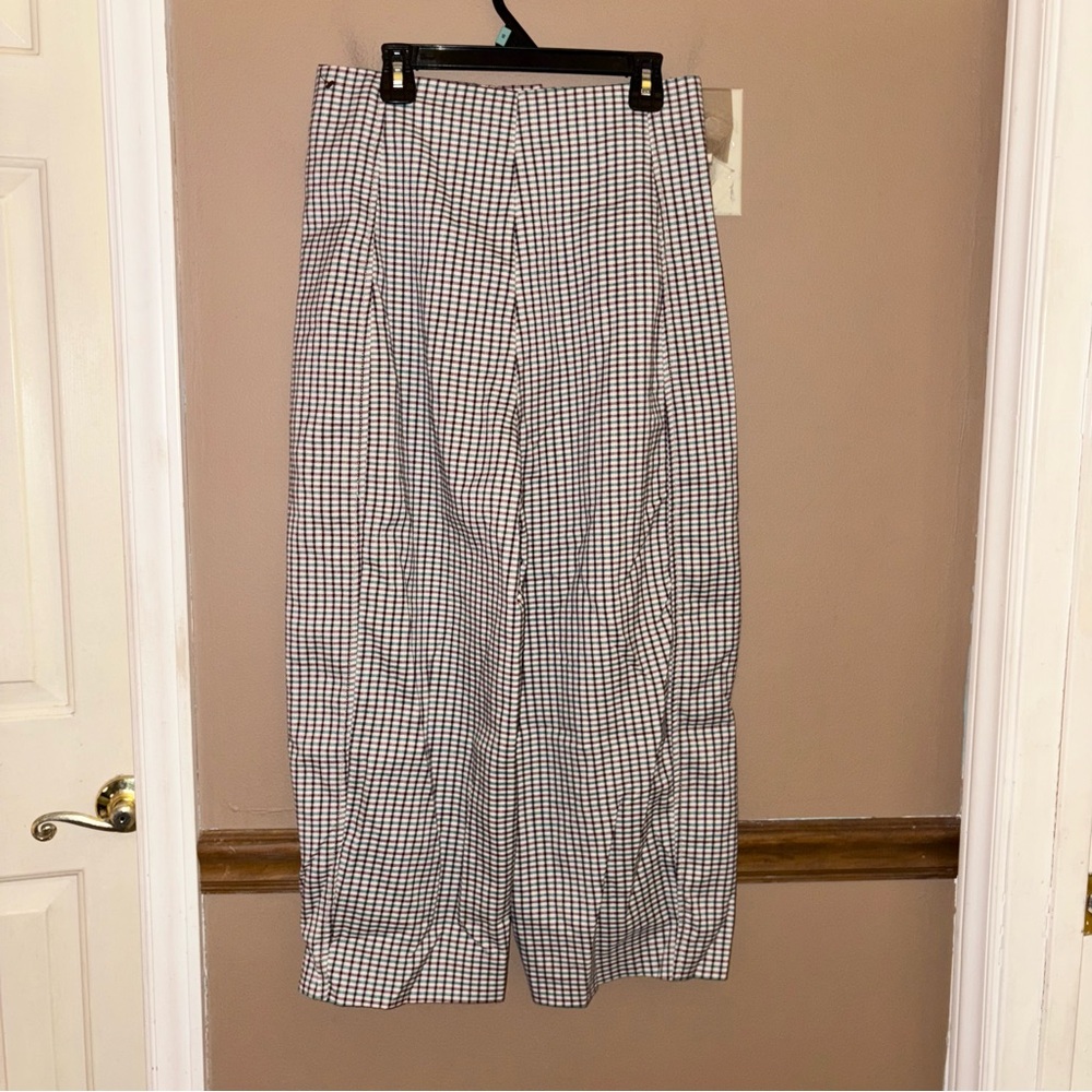 Urban Outfitters Plaid Gingham wide leg cropped trouser pants purple green 4 - Picture 2 of 8